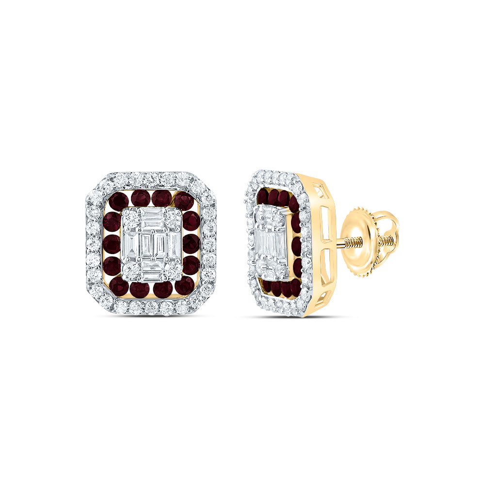 14kt Yellow Or White Gold Diamond Ana M and Round Natural Gem Octagon Stud Earring