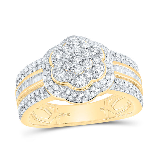 10kt Yellow Gold 1 Cttw Diamond Fashion Wedding Engagement Anniversary Flower Ring, Women Size: 5-9