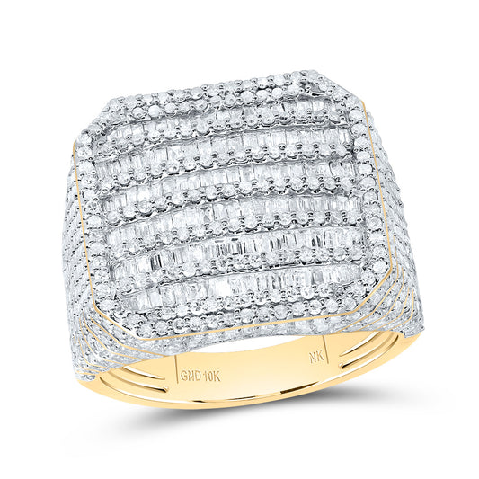 10kt Yellow Gold 2 1/4 Cttw Diamond Fashion Octagon Baguette Mens Ring, Men Size: 8-12