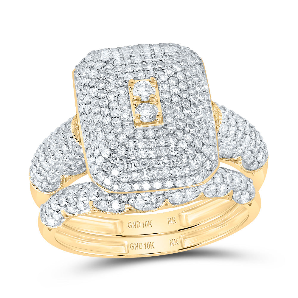 10kt Yellow Gold 1 1/4 Cttw Diamond Fashion Emerald Wedding Engagement Anniversary Bridal Set, Women Size: 5-9