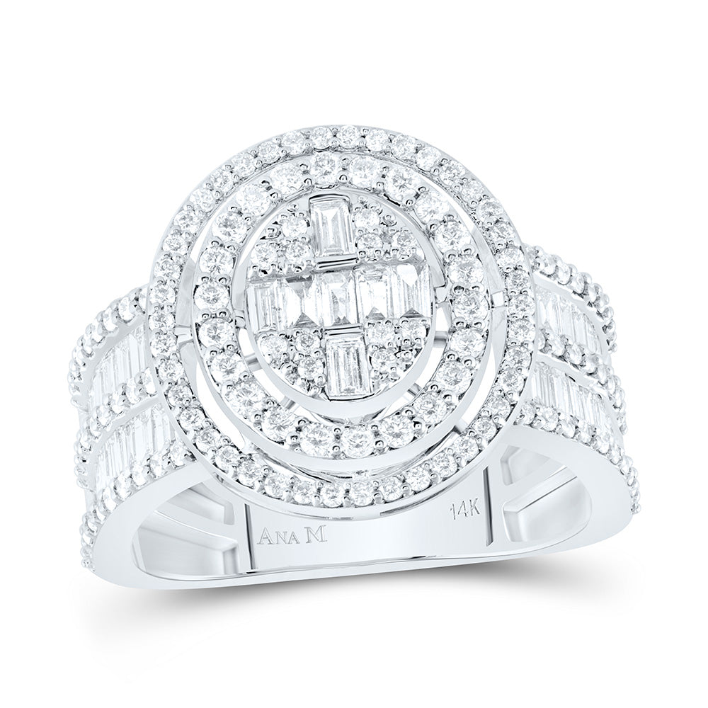 14kt White Gold 1 5/8 Cttw Diamond Ana M Fashion Oval Baguette Wedding Engagement Anniversary Bridal Ring, Women Size: 5-9