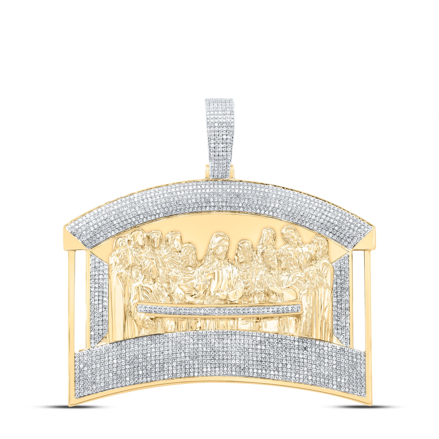 10K Yellow Gold 3 5/8 Ctw Diamond Jesus Mens Charm
