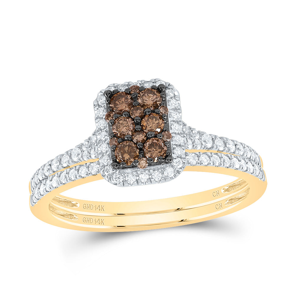 14kt Yellow Gold 1/2 Cttw Diamond Cognac Natural Octagon Wedding Engagement Anniversary Bridal Set, Women Size: 5-9