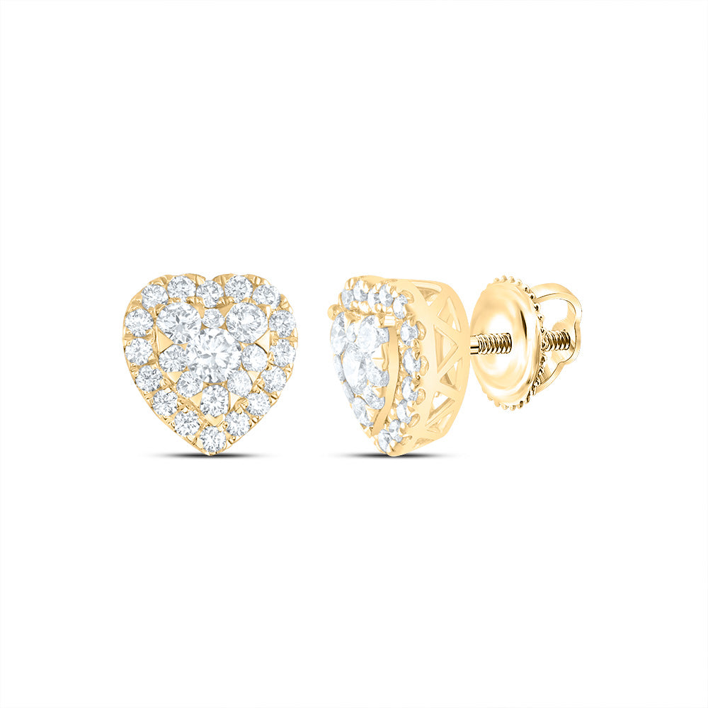 14kt Yellow Gold 7/8 Cttw Natural Diamond Ana M Elite Fashion Heart Stud Earring