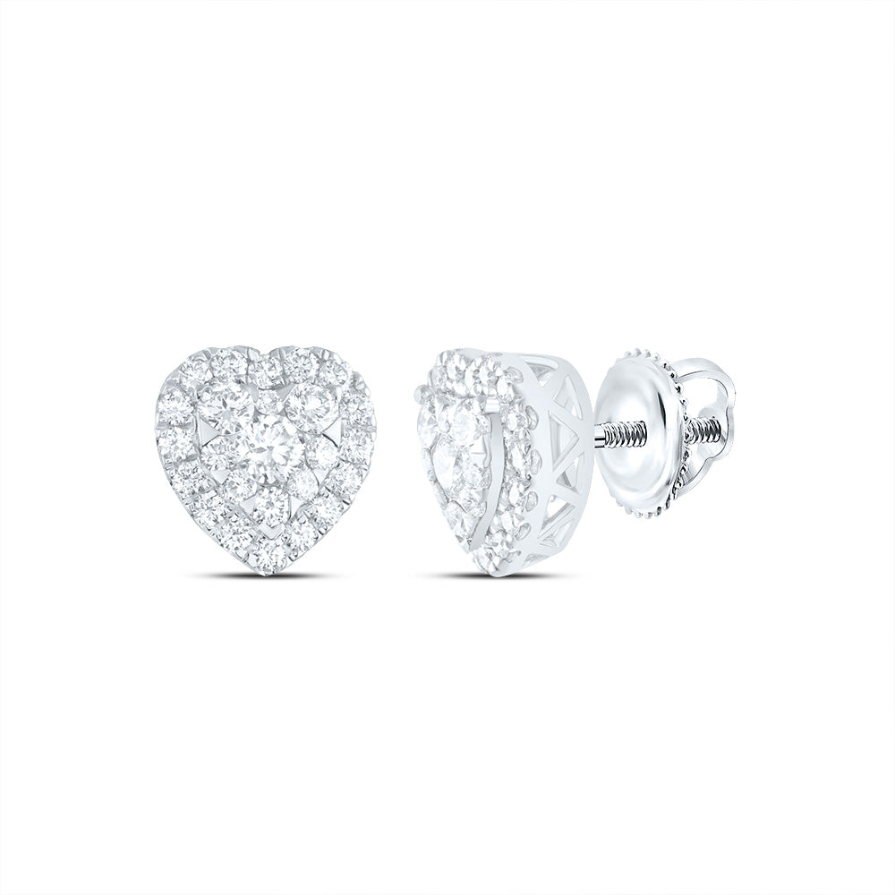 14kt White Gold 7/8 Cttw Natural Diamond Ana M Elite Fashion Heart Stud Earring