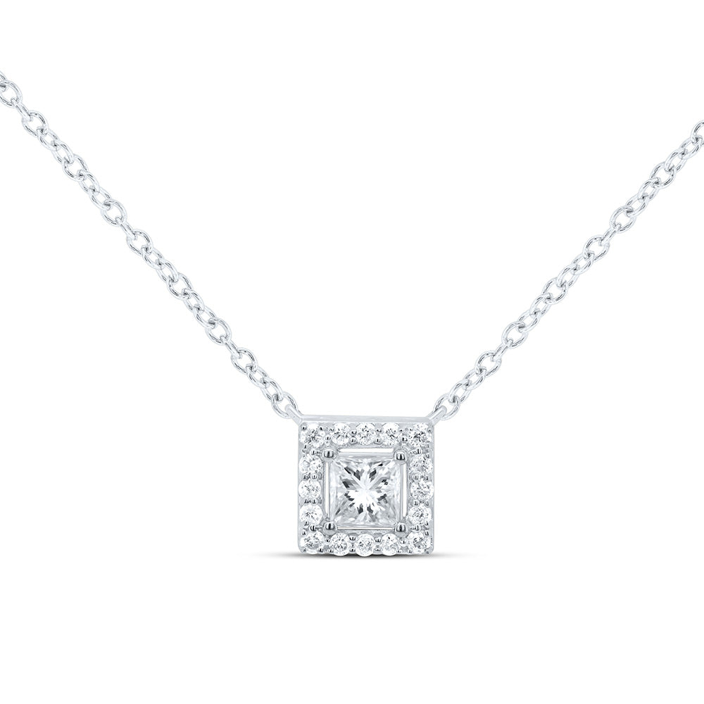 14kt White Gold 1/4 Cttw Diamond Fashion Square Necklace, Length: 18 Inch