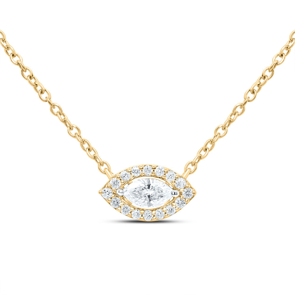14kt Yellow Gold 1/5 Cttw Diamond Fashion Marquise Necklace, Length: 18 Inch