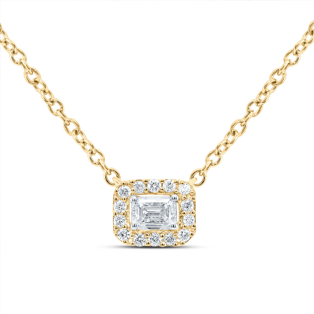 14kt Yellow Gold 1/5 Cttw Diamond Fashion Emerald Necklace, Length: 18 Inch