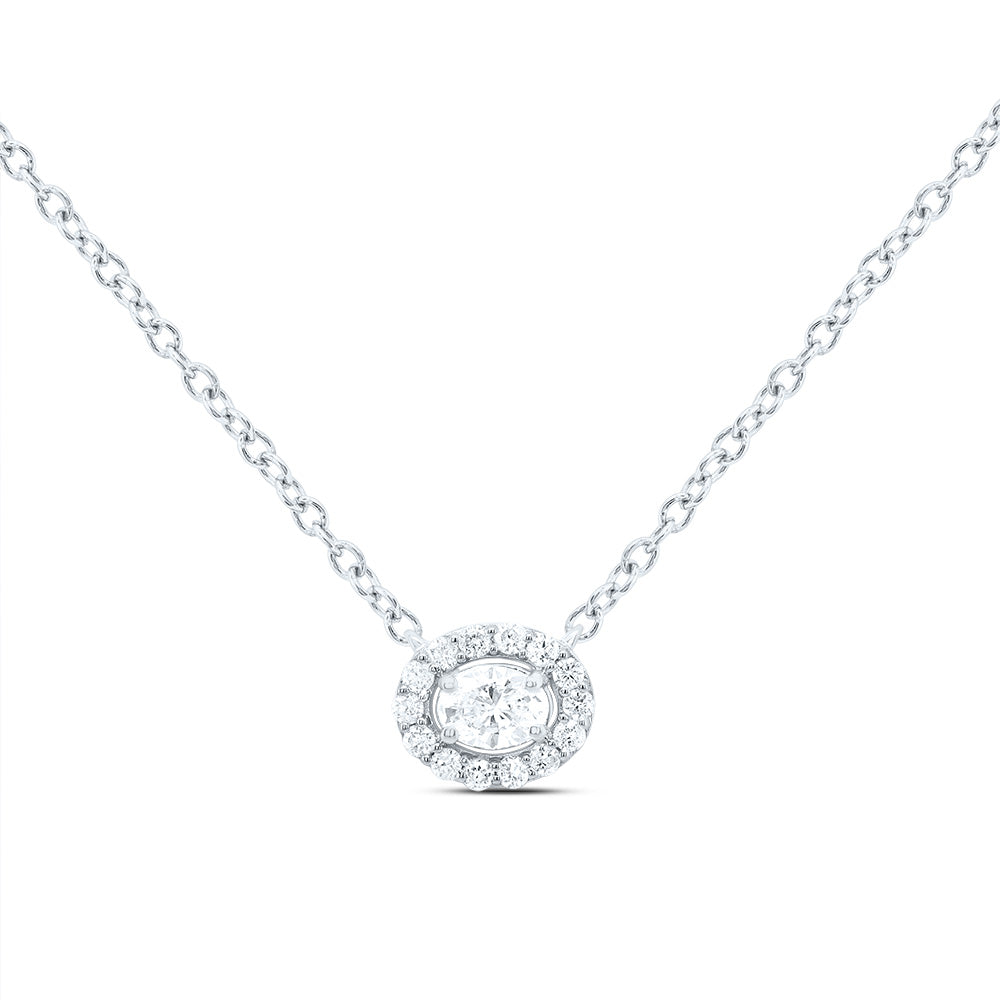 14kt White Gold 1/5 Cttw Diamond Fashion Oval Necklace, Length: 18 Inch