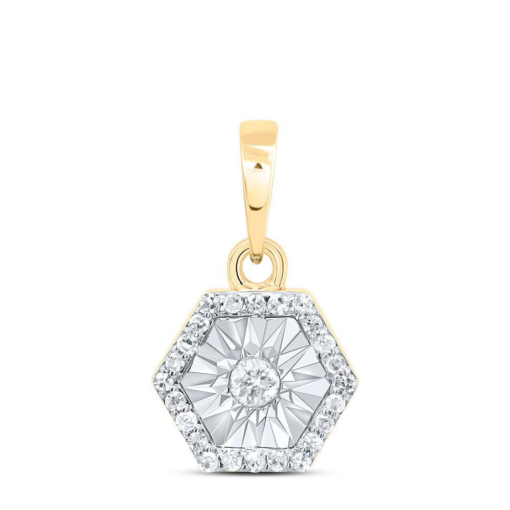 10kt Yellow Gold 1/10 Cttw Diamond Hexagon Pendant