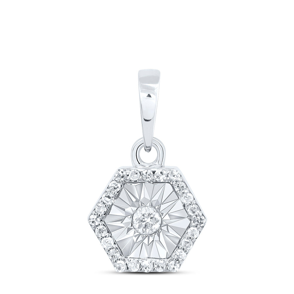 10kt White Gold 1/10 Cttw Diamond Hexagon Pendant