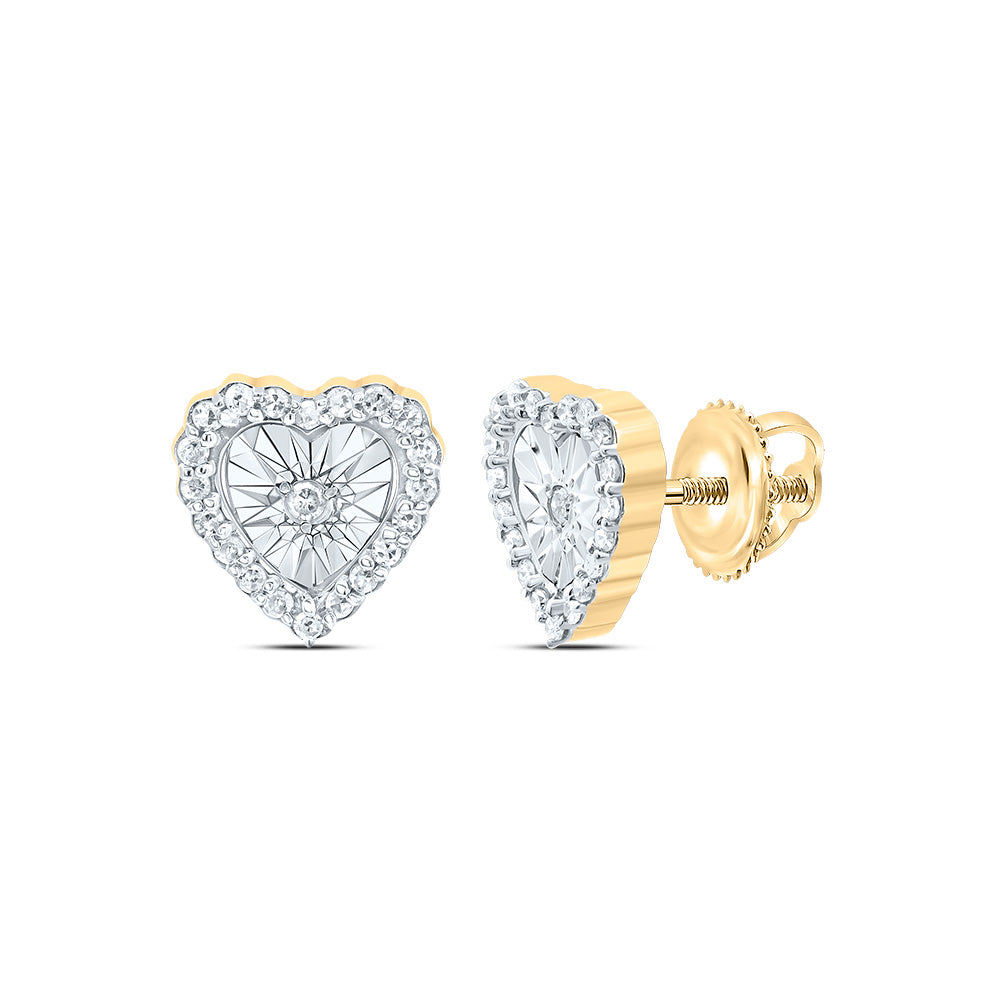 10K Yellow Gold 1/8 Ctw Natural Diamond Heart Earring
