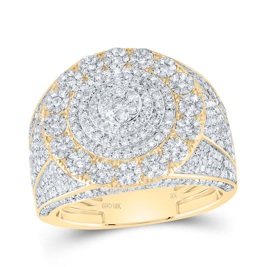 10kt Yellow Gold 2 1/5 Cttw Diamond Fashion Round Flower Men's Ring, Men Size: 8-12