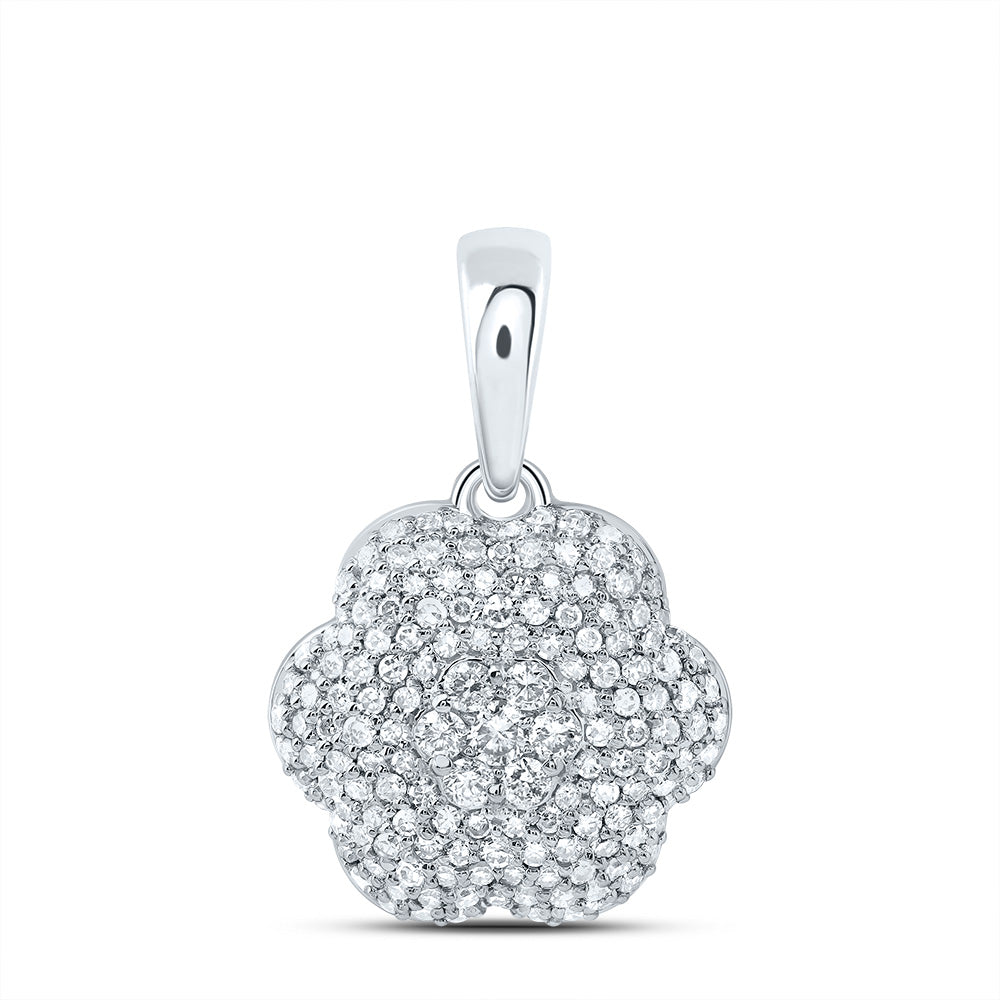 10kt White Gold 5/8 Cttw Diamond Fashion Flower Pendant