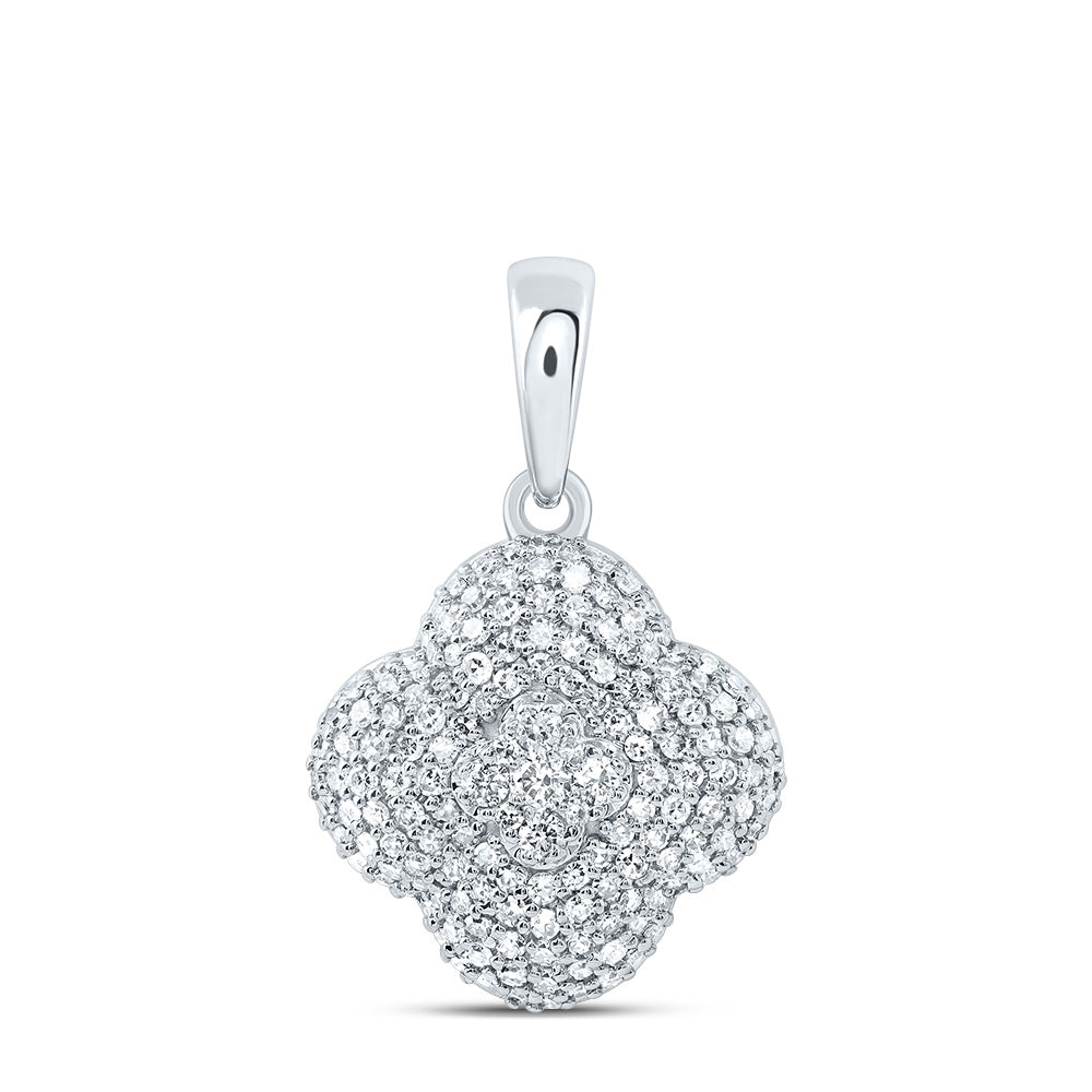 10kt White Gold 5/8 Cttw Diamond Fashion Clover Pendant