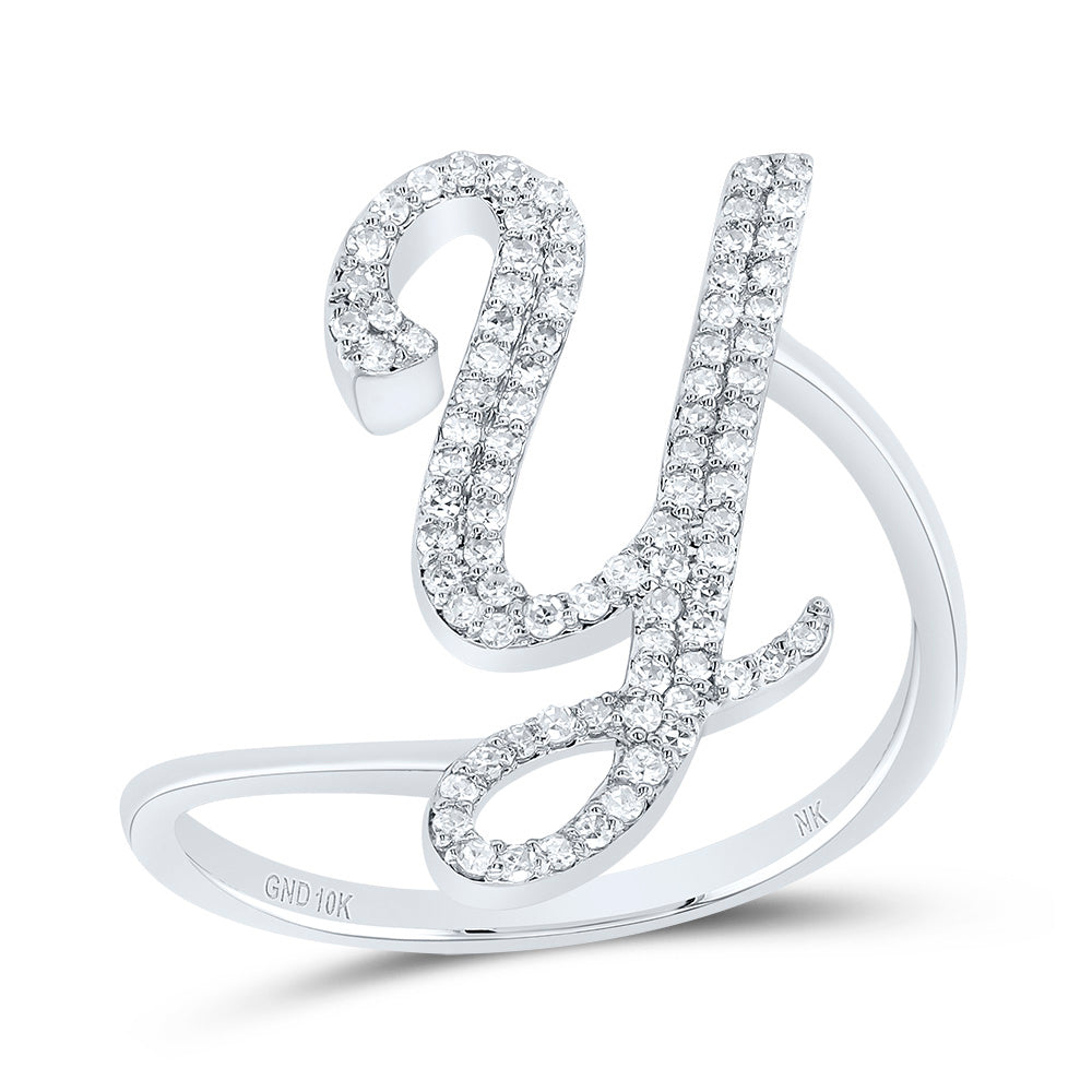 10K White Gold 1/4 Ctw Natural Diamond Gift Initial "Y" Ring, Womens Size: 5-9