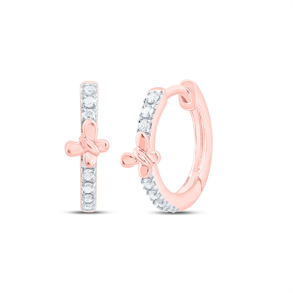 10kt Rose Gold 1/12 Cttw Diamond Butterfly Hoop Earring