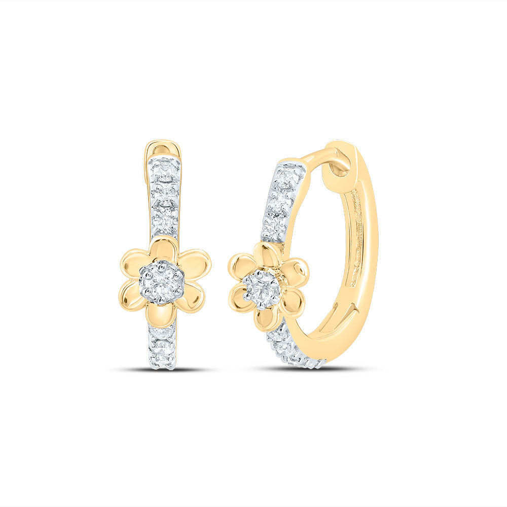 10kt Yellow Gold 1/10 Cttw Diamond Flower Hoop Earring