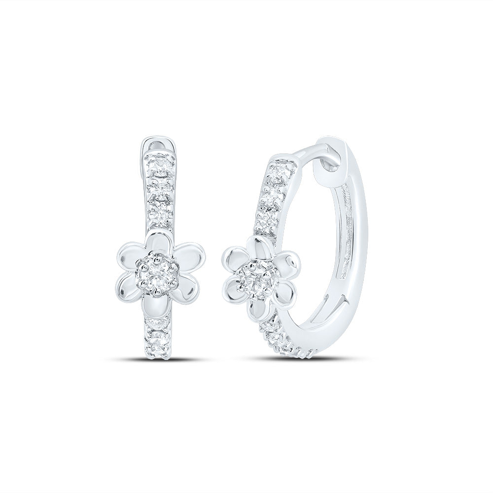 10kt White Gold 1/10 Cttw Diamond Flower Hoop Earring