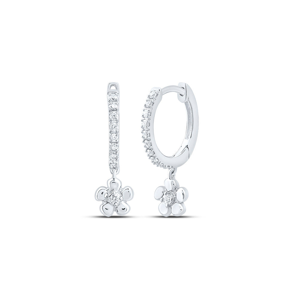 10kt White Gold 1/8 Cttw Diamond Flower Dangling Earring