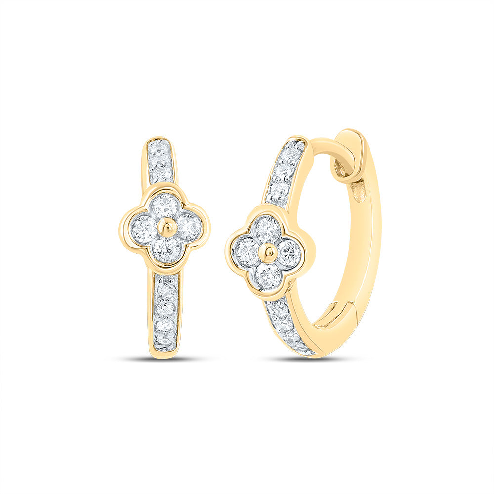 10kt Yellow Gold 1/10 Cttw Natural Diamond Clover Hoop Earring