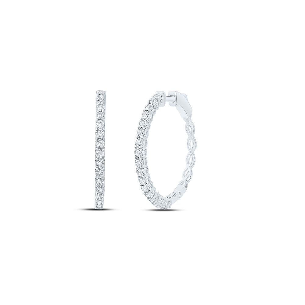 10kt White Gold 5/8 Cttw Diamond Fashion Hoop Earring