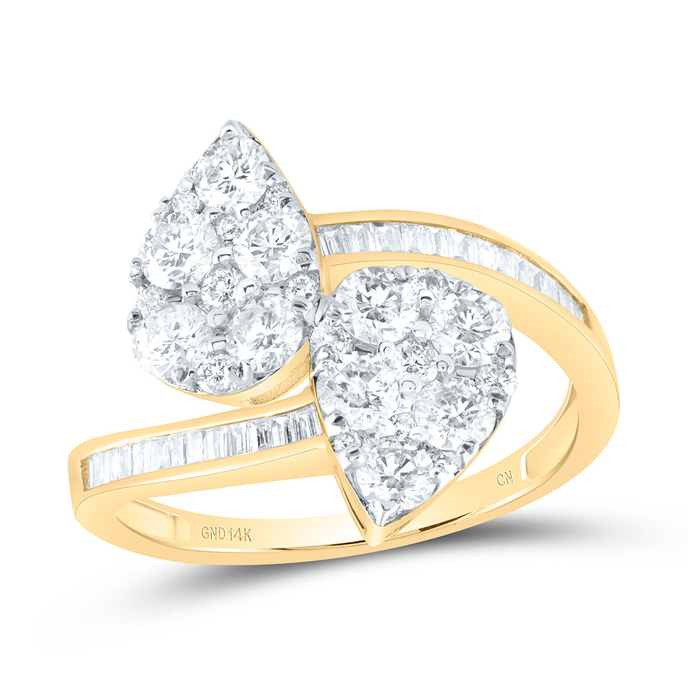 14kt Yellow Gold 1 3/8 Cttw Diamond Fashion Pear Cuff Wedding Engagement Anniversary Ring, Women Size: 5-9