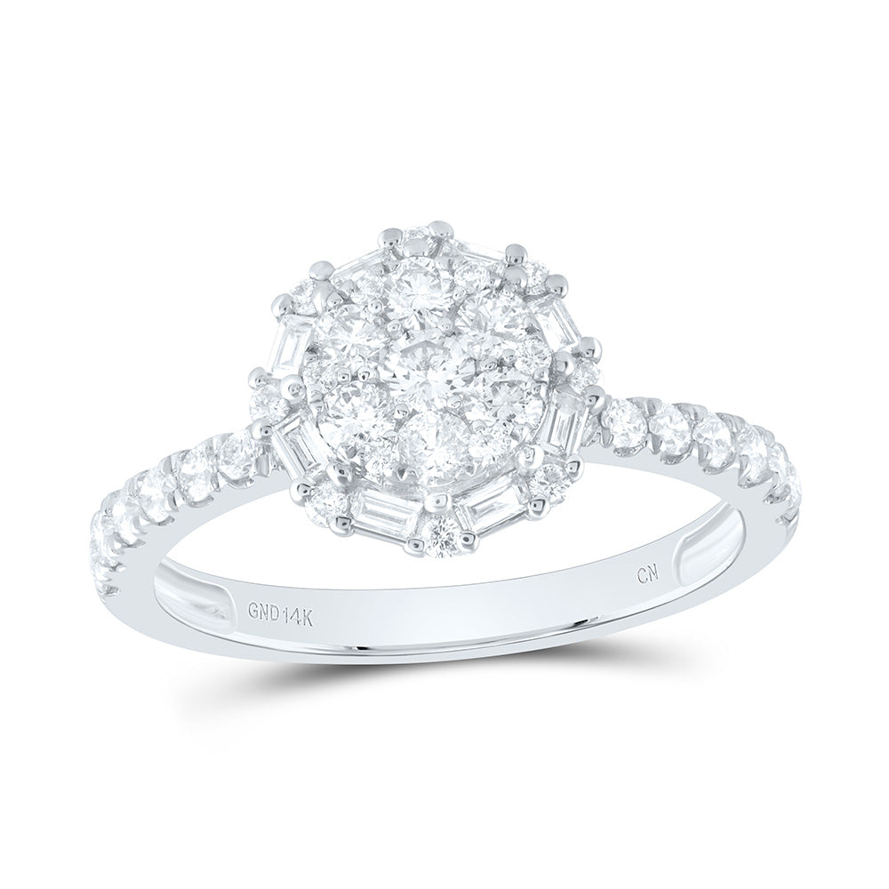 14kt White Gold 7/8 Cttw Diamond Flower Round Bridal Wedding Engagement Anniversary Ring, Women Size: 5-9
