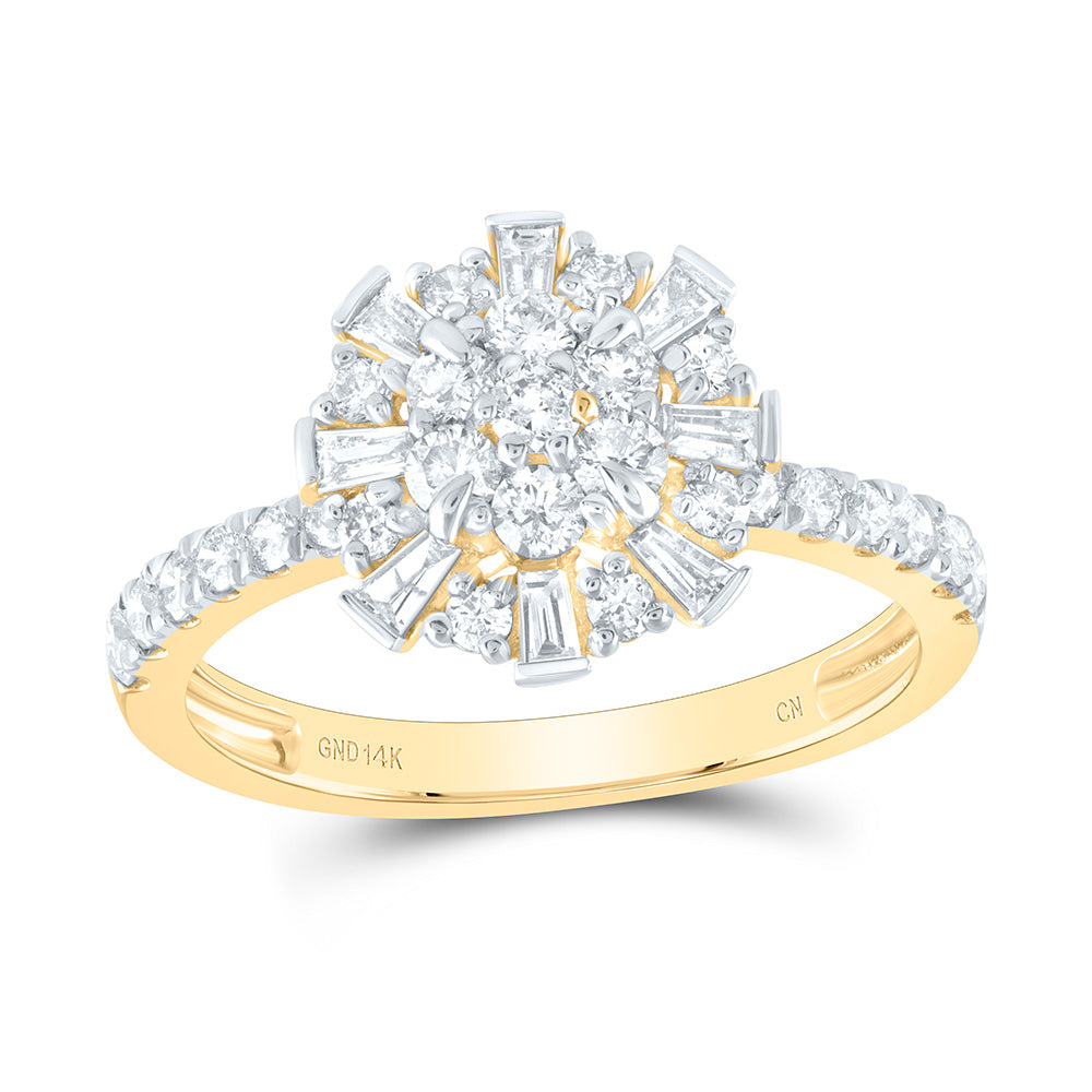 14kt Yellow Gold 1 Cttw Diamond Flower Round Bridal Wedding Engagement Anniversary Ring, Women Size: 5-9