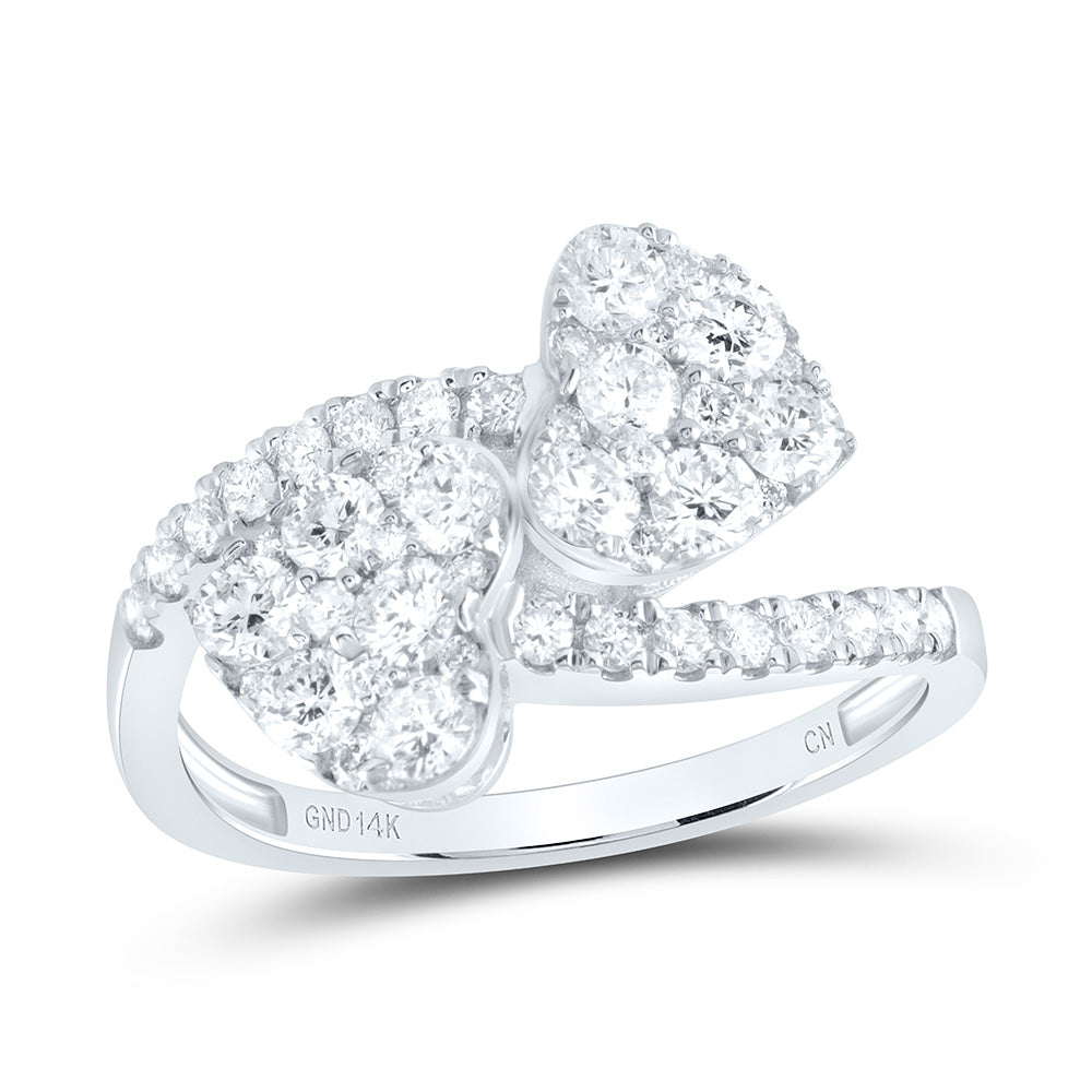 14kt White Gold 1 1/5 Cttw Natural Diamond Fashion Heart Cuff Wedding Engagement Anniversary Ring, Women Size: 5-9