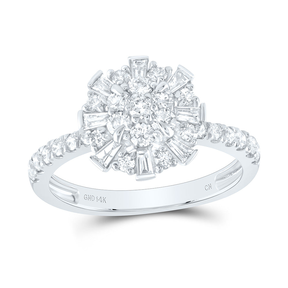 14kt White Gold 1 Cttw Diamond Flower Round Bridal Wedding Engagement Anniversary Ring, Women Size: 5-9