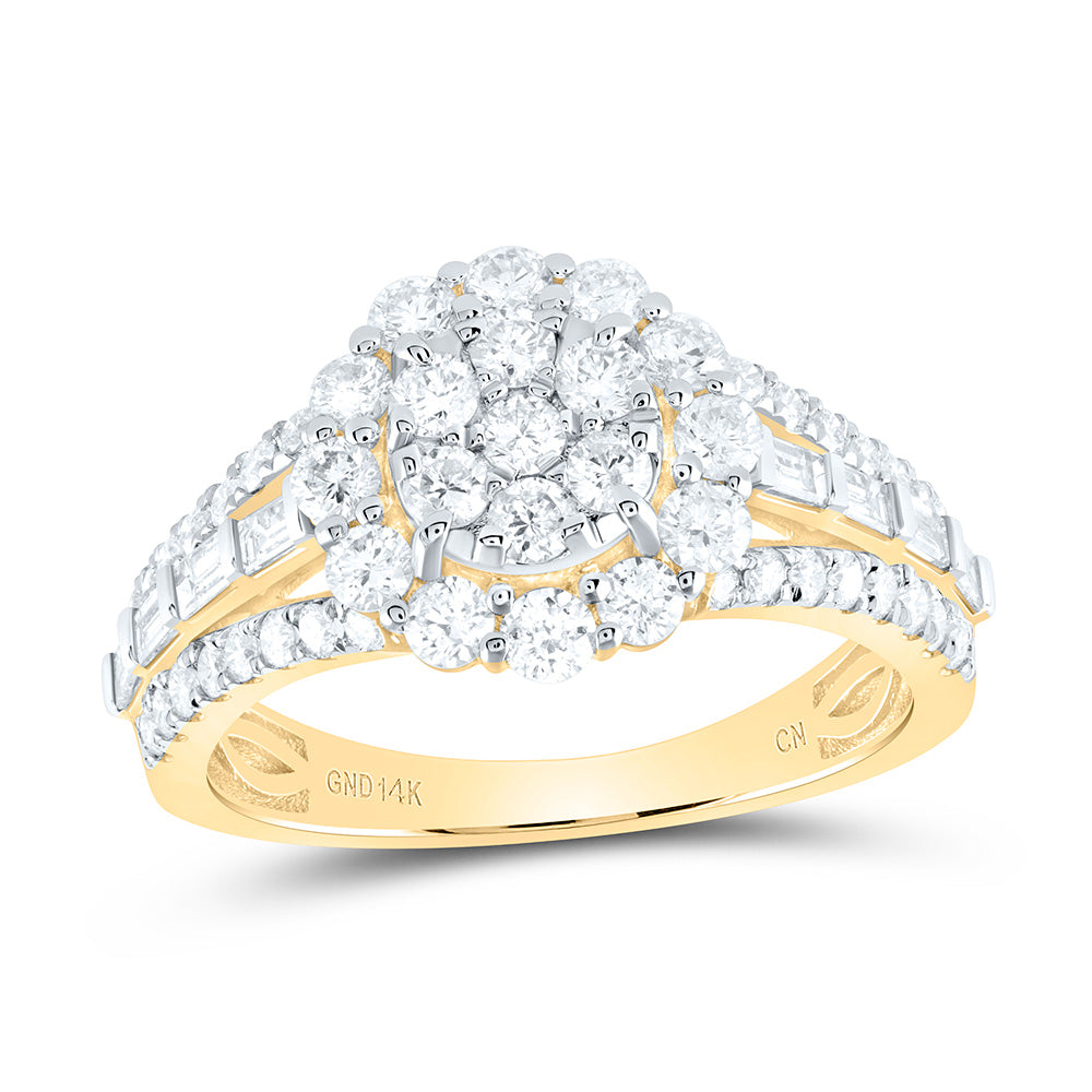 14kt Yellow Gold 1 3/8 Cttw Diamond Flower Round Bridal Wedding Engagement Anniversary Ring, Women Size: 5-9