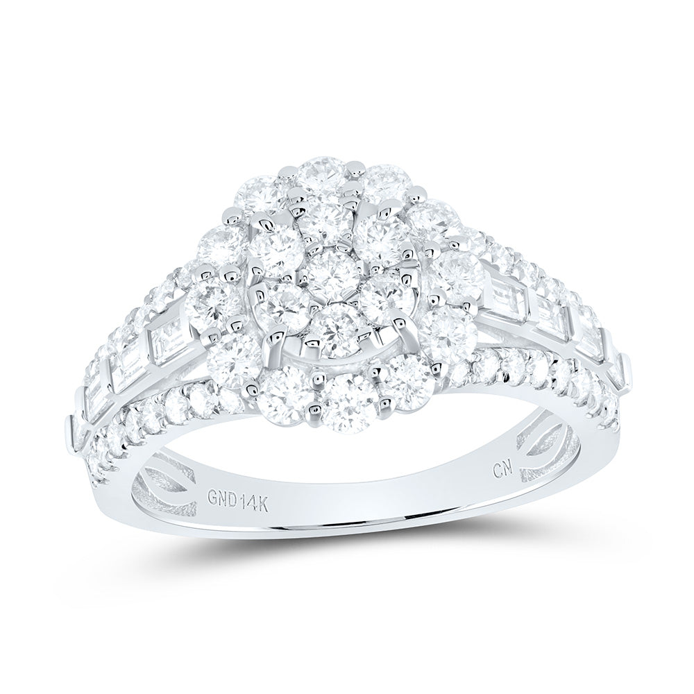 14kt White Gold 1 3/8 Cttw Diamond Flower Round Bridal Wedding Engagement Anniversary Ring, Women Size: 5-9