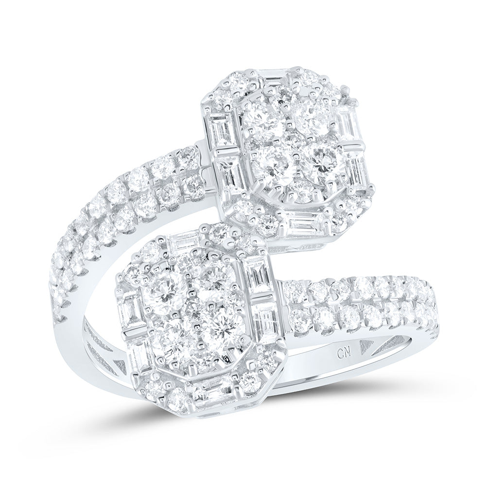 14kt White Gold 1 1/3 Cttw Diamond Fashion Emerald Cuff Wedding Engagement Anniversary Ring, Women Size: 5-9