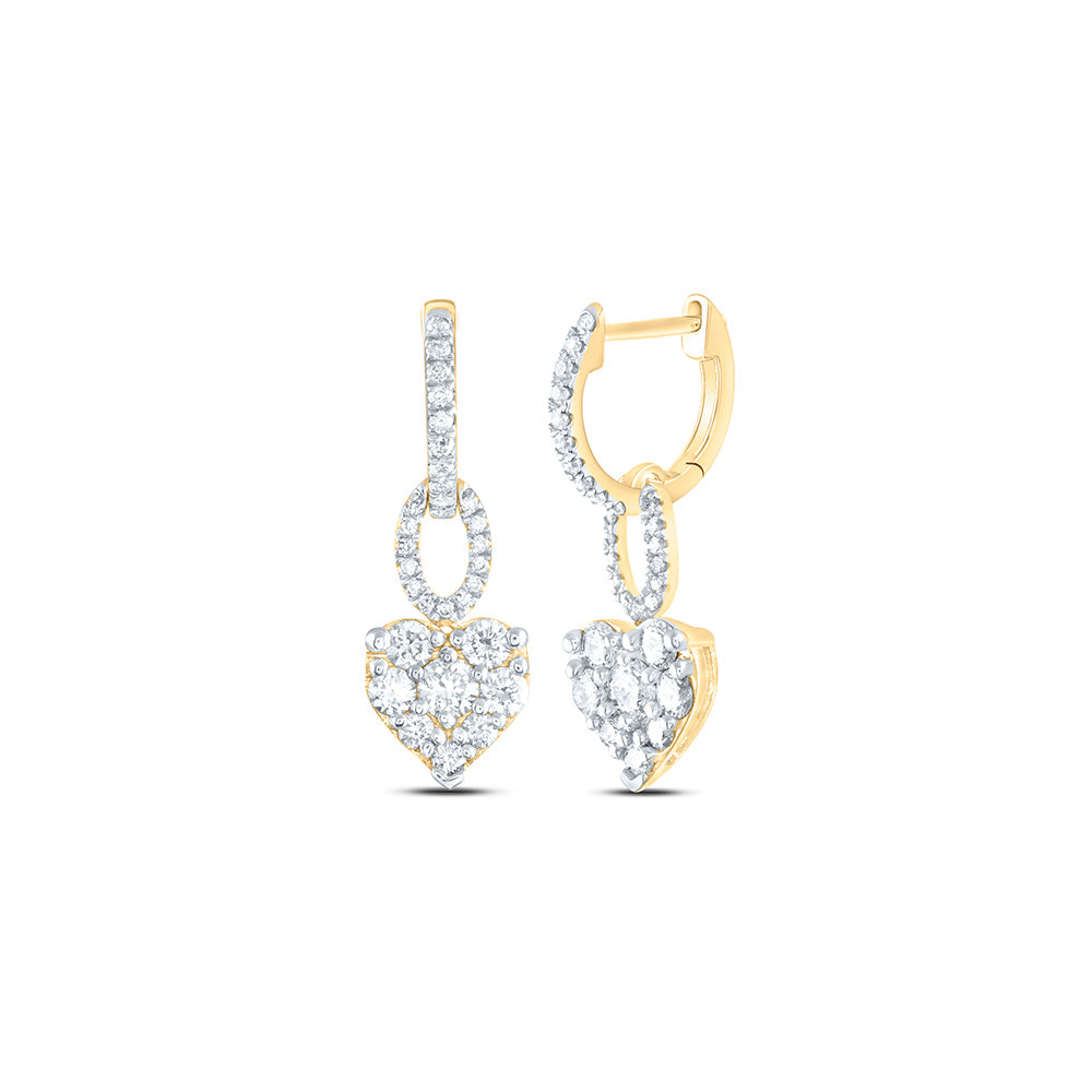14kt Yellow Gold 1 Cttw Natural Diamond Fashion Heart Dangling Earring