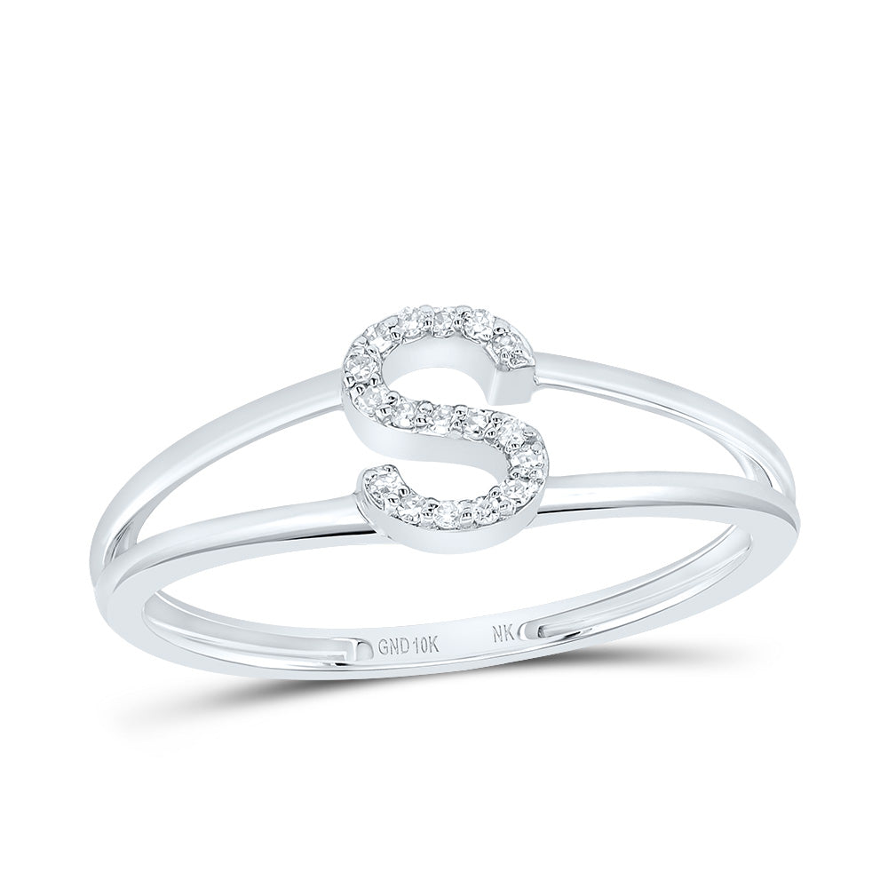 10K White Gold 1/20 Ctw Diamond Gift Initial "S" Ladies Ring, Womens Size: 5-9