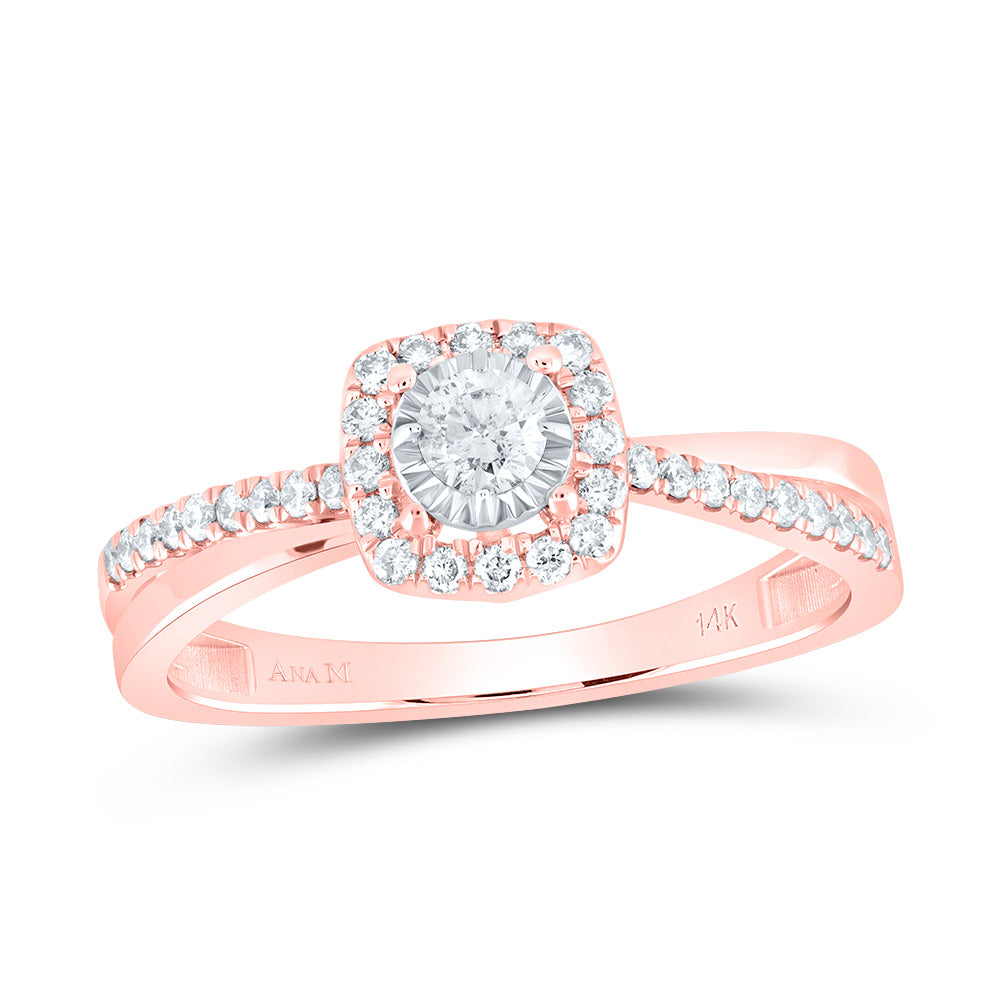 14kt Rose Gold 1/3 Cttw Diamond Ana M Cushion Bridal Wedding Engagement Anniversary Ring, Women Size: 5-9