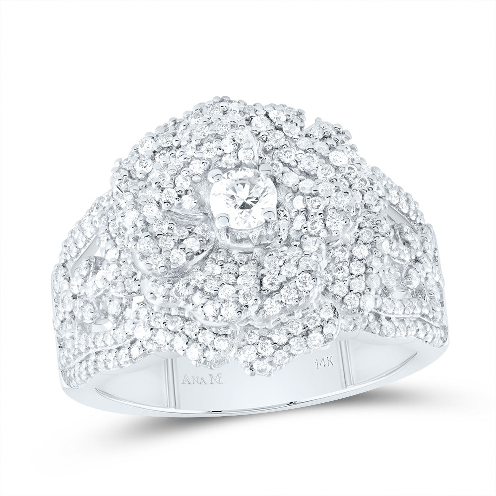 14kt White Gold 1 3/8 Cttw Diamond Ana M Fashion Rose Wedding Engagement Anniversary Ring, Women Size: 5-9