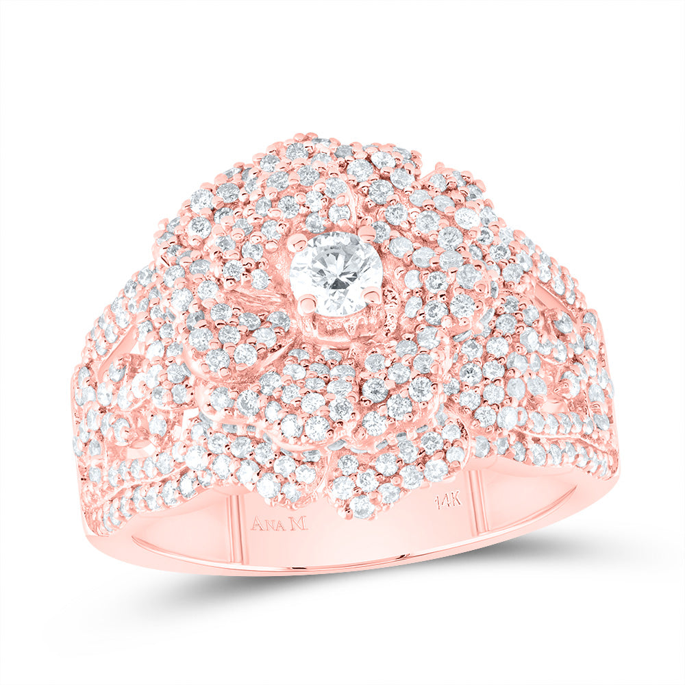 14kt Rose Gold 1 3/8 Cttw Diamond Ana M Fashion Rose Wedding Engagement Anniversary Ring, Women Size: 5-9
