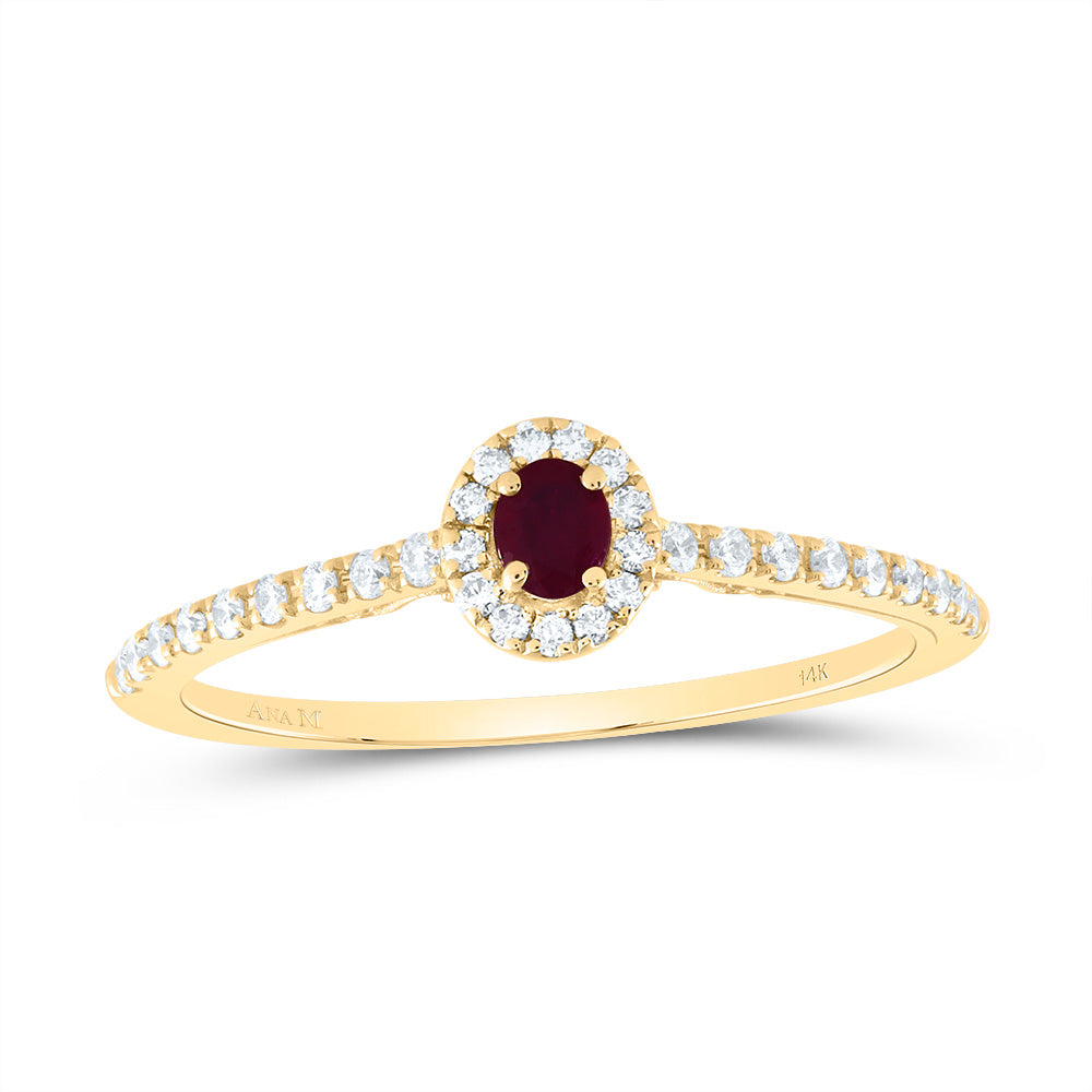 14kt Yellow Gold 1/5 Cttw Diamond Ana M 3x2.5mm Oval Ruby Natural Wedding Engagement Anniversary Gem Ring, Women Size: 5-9