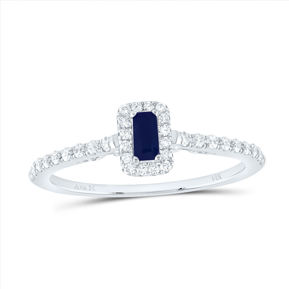 14kt White Gold 1/5 Cttw Diamond Ana M 4x2mm Emerald Blue Sapphire Natural Wedding Engagement Anniversary Gem Ring, Women Size: 5-9