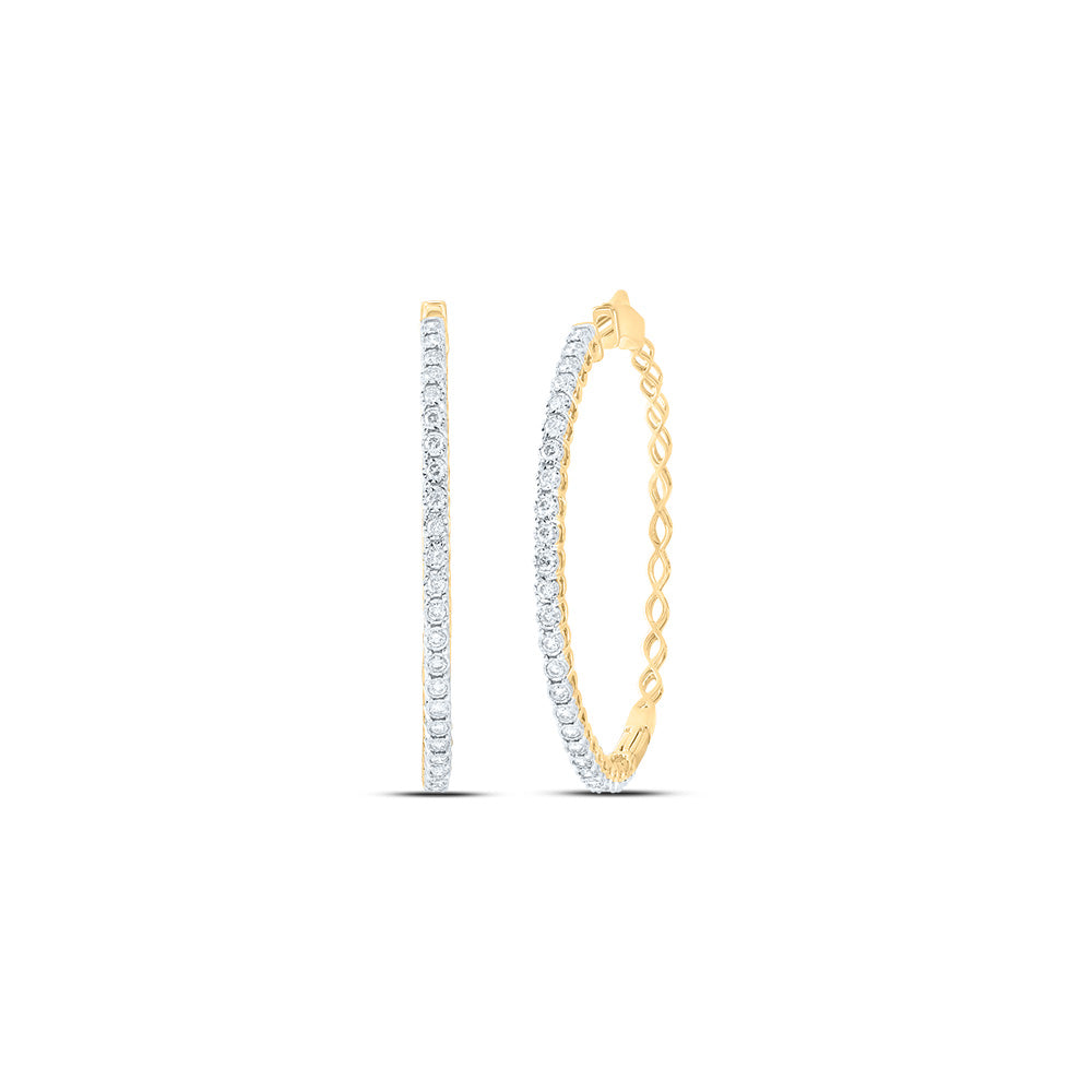 10kt Yellow Gold 7/8 Cttw Diamond Fashion Hoop Earring