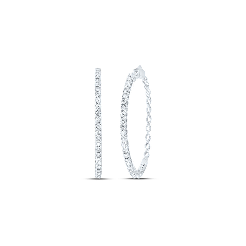 10kt White Gold 7/8 Cttw Diamond Fashion Hoop Earring