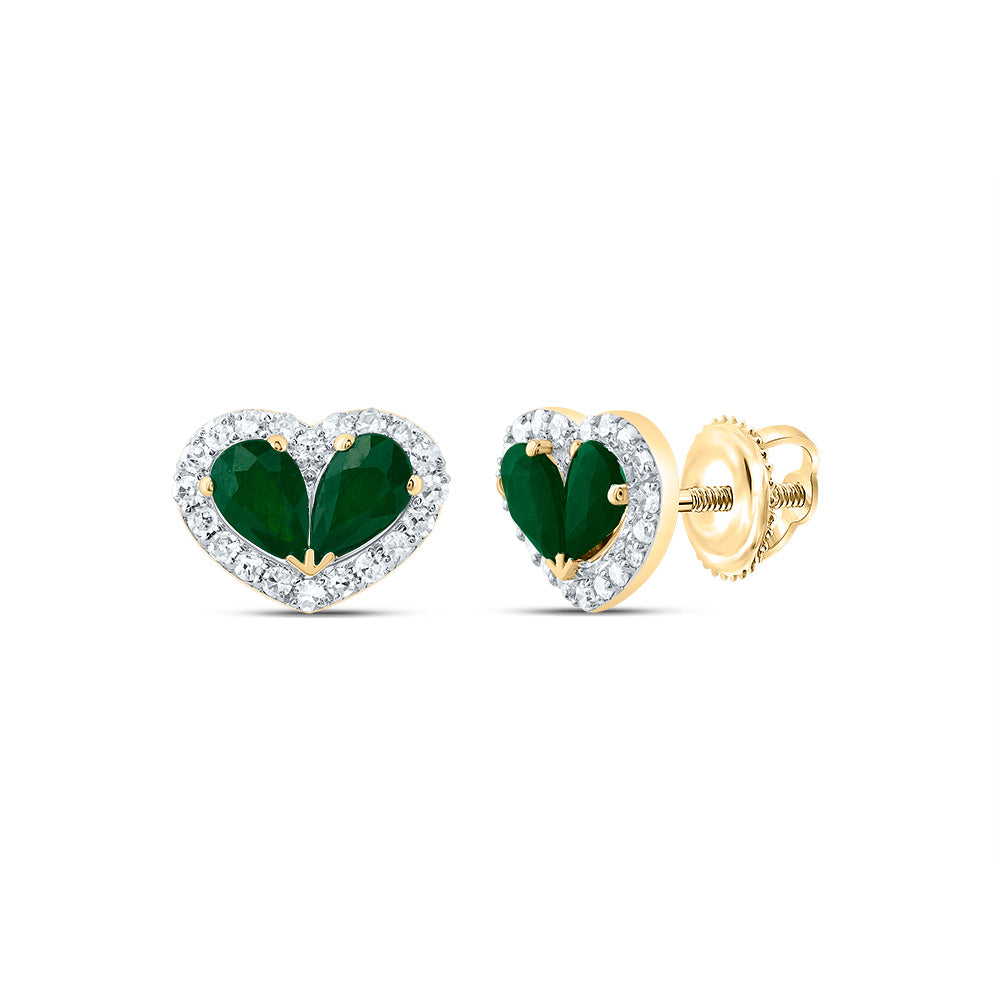 14kt Yellow Gold 1/5 Cttw Natural Diamond 3/4 Cttw Pear Emerald Natural Gem Heart Stud Earring