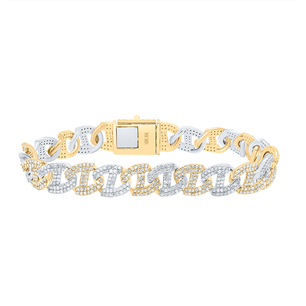 10k Yellow White Gold 5 1/3 Cttw Diamond 10.50mm Two Tone Cuban Mens Bracelet, Length: 8 Inch