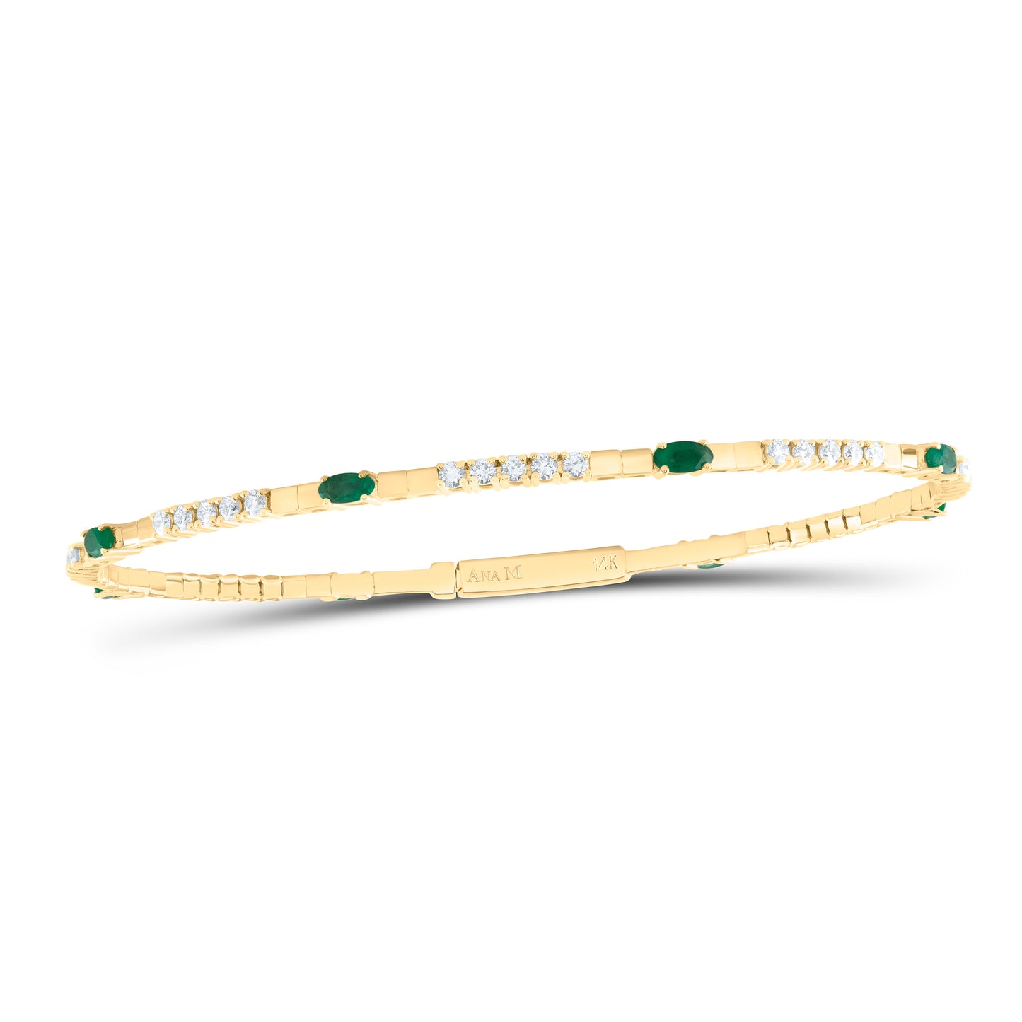 14kt Yellow Gold 3/4 Cttw Diamond Ana M and 1 1/4 Cttw Oval Emerald Natural Gem Bangle (60x50mm)