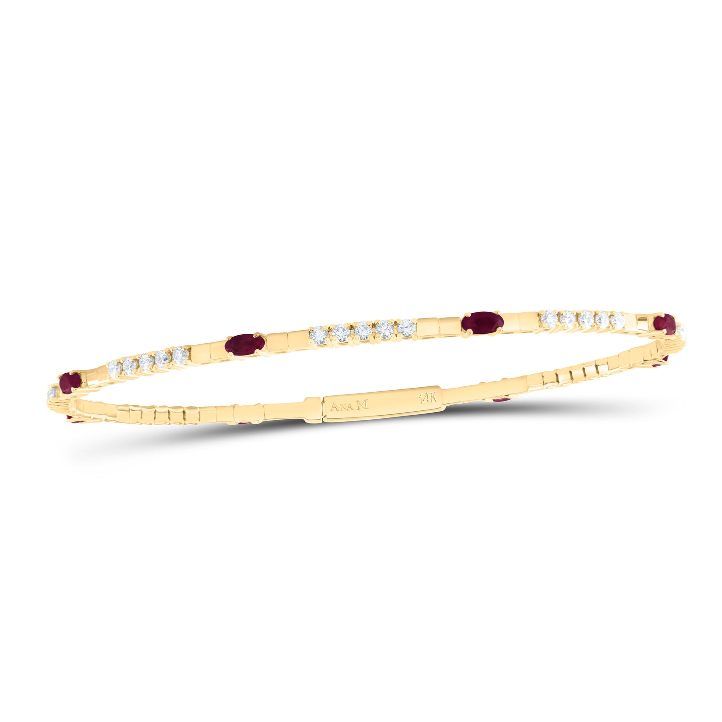 14kt Yellow Gold 3/4 Cttw Diamond Ana M and 1 1/4 Cttw Oval Ruby Natural Gem Bangle (60x50mm)