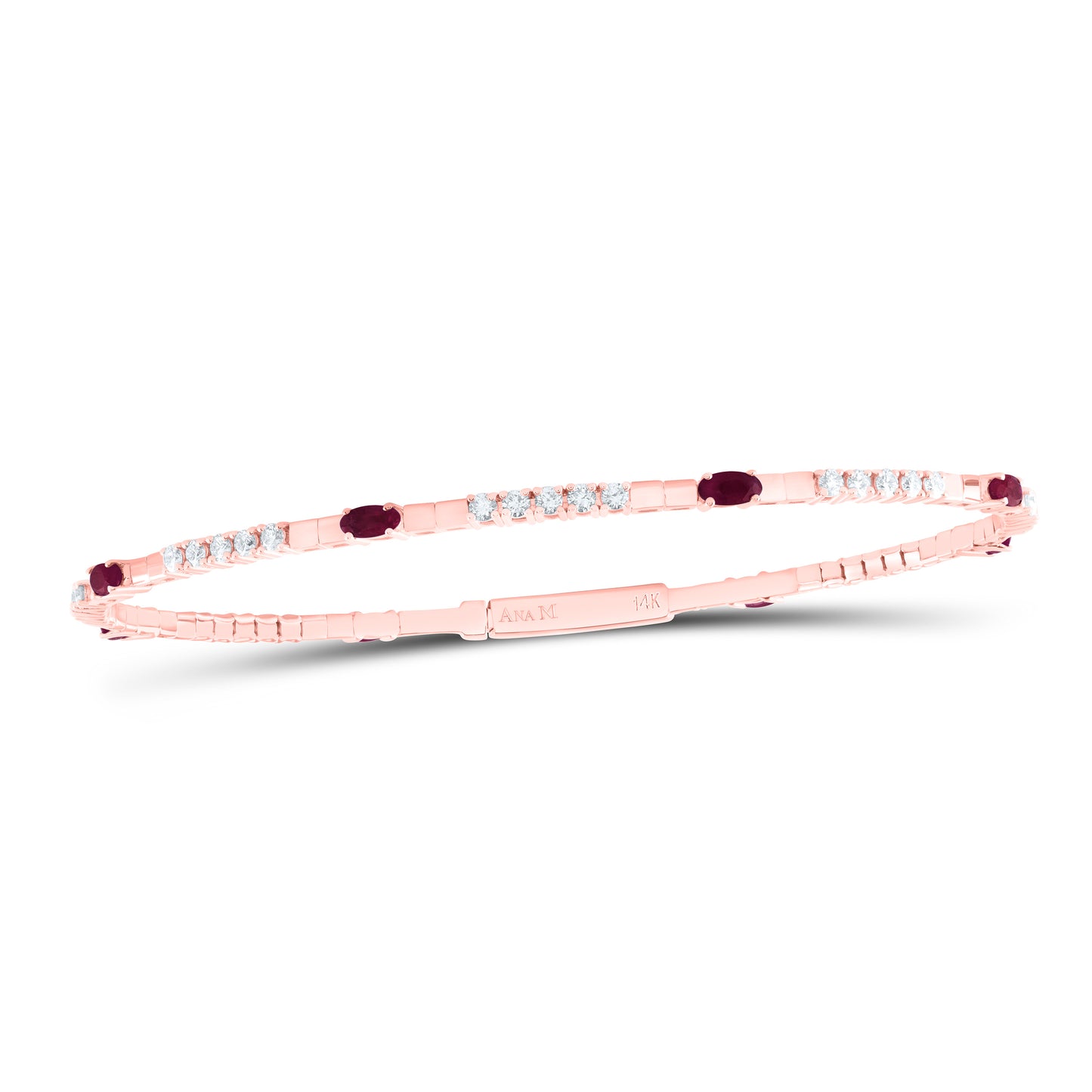 14kt Rose Gold 3/4 Cttw Diamond Ana M and 1 1/4 Cttw Oval Ruby Natural Gem Bangle (60x50mm)