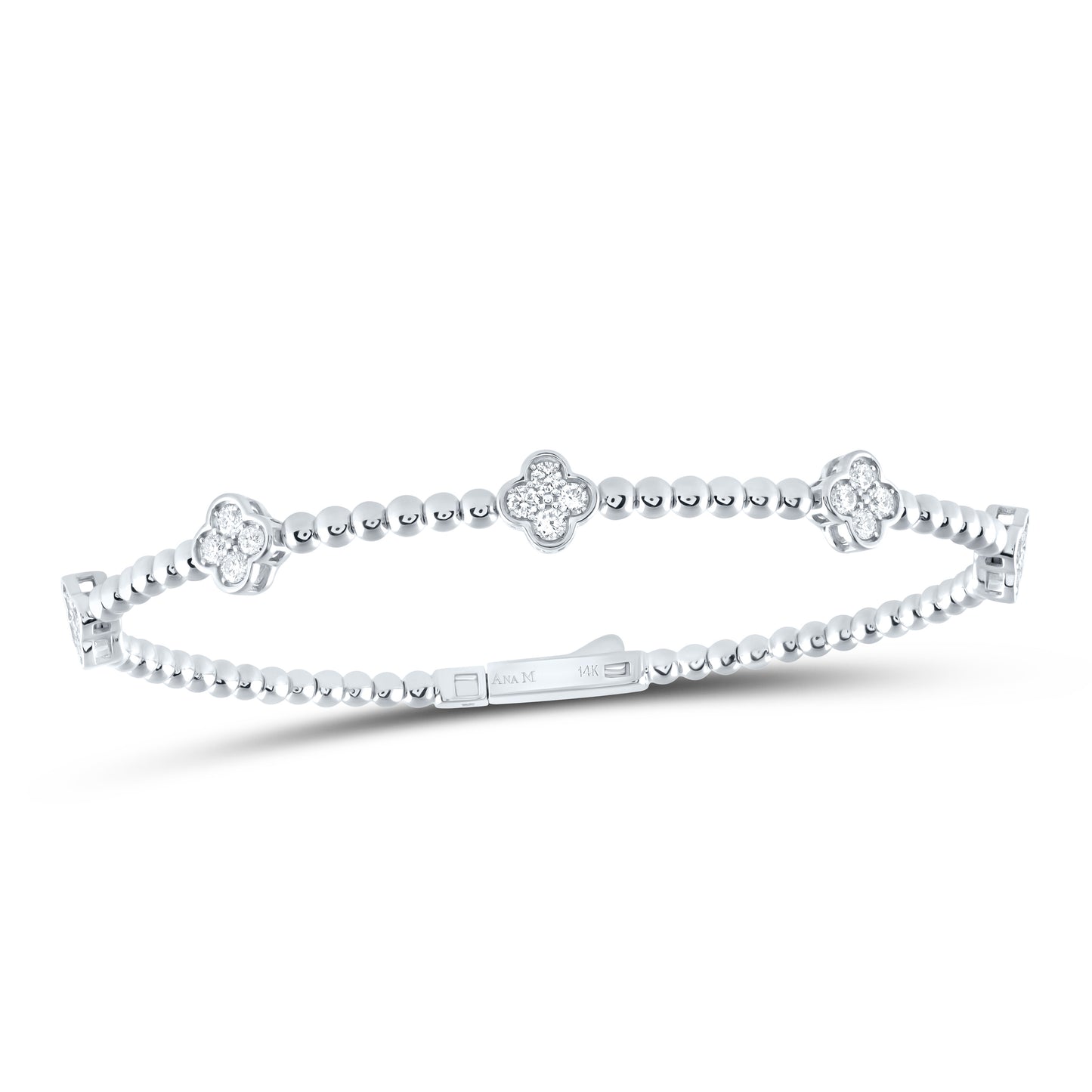14K White Gold 3/4 Ctw Diamond Fashion Clover Flexible Bangle (60X50MM)