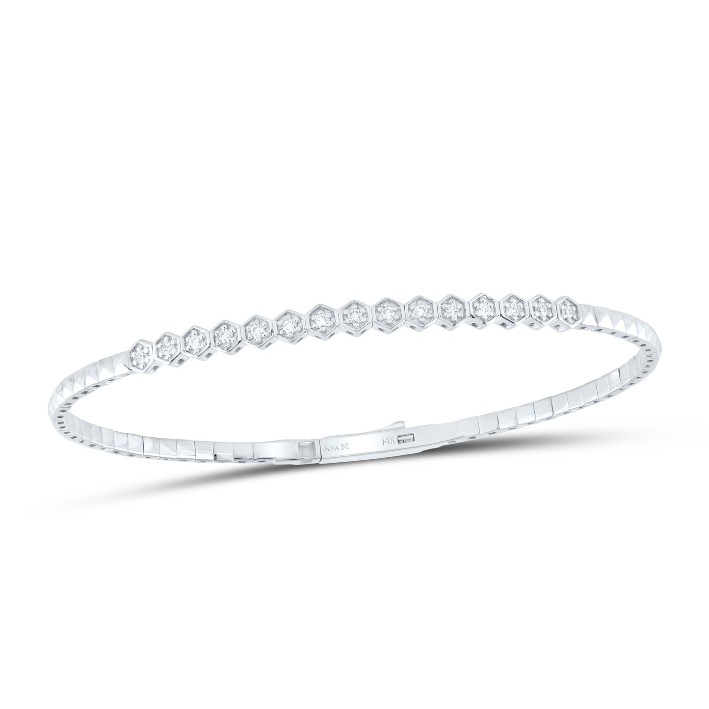 14K White Gold 1/5Ctw Natural Diamond Ana M Fashion Flexible Bangle (60X50Mm)